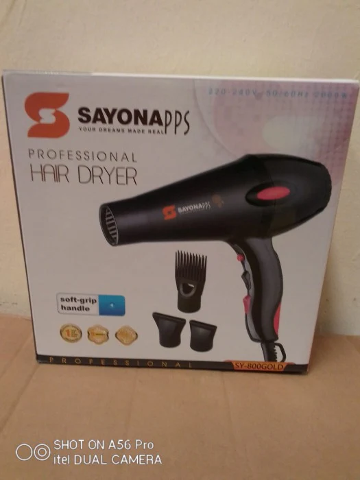 Sayona SY-800 Hair Dryer - 3 power levels, Motor voltage: 2000-2200w, Power source: AC 220-240V 50/60Hz