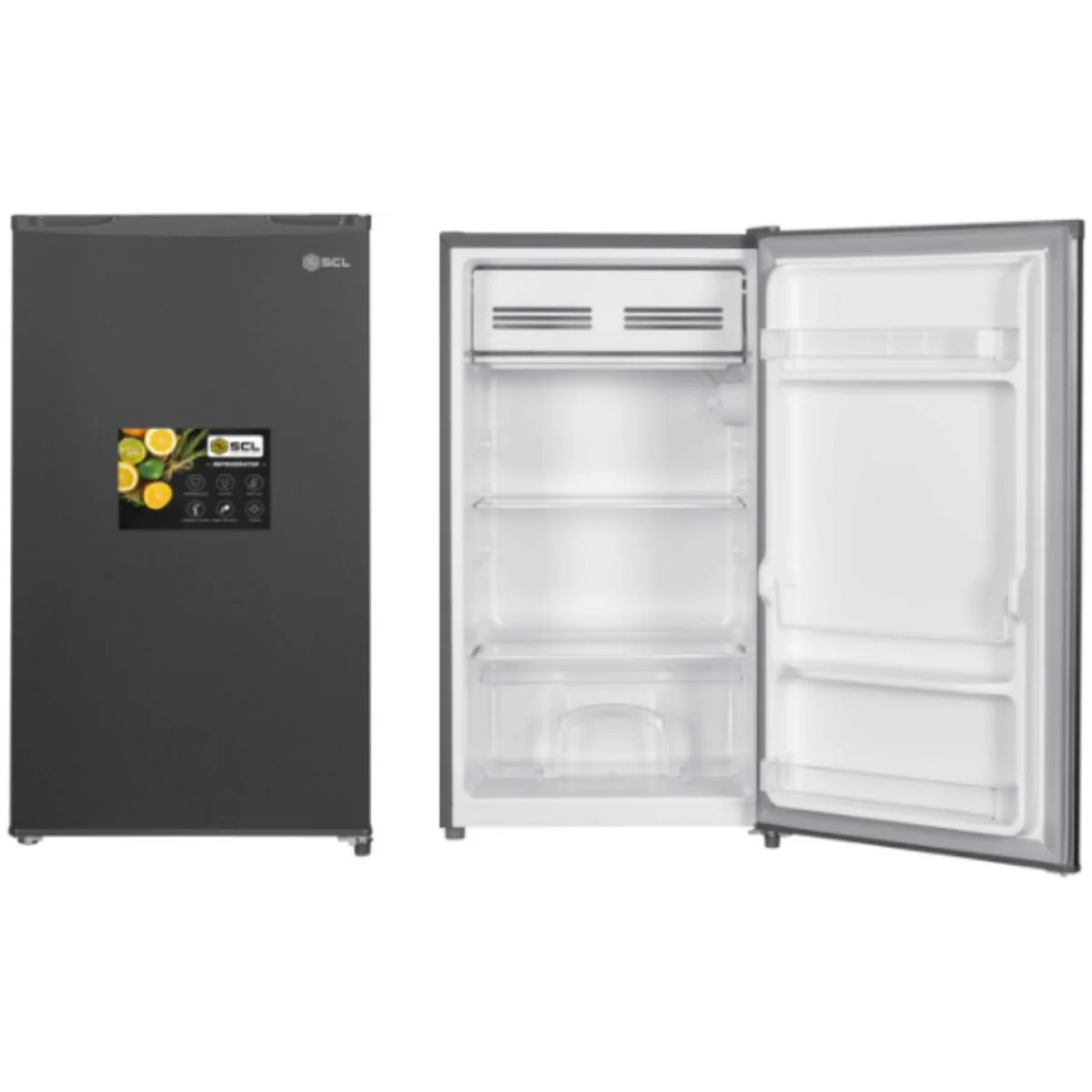 SCL 90L Single Door Refrigerator SCL-RSD90PG – Compact, energy-efficient fridge with reliable cooling and a stylish pebble grey finish.