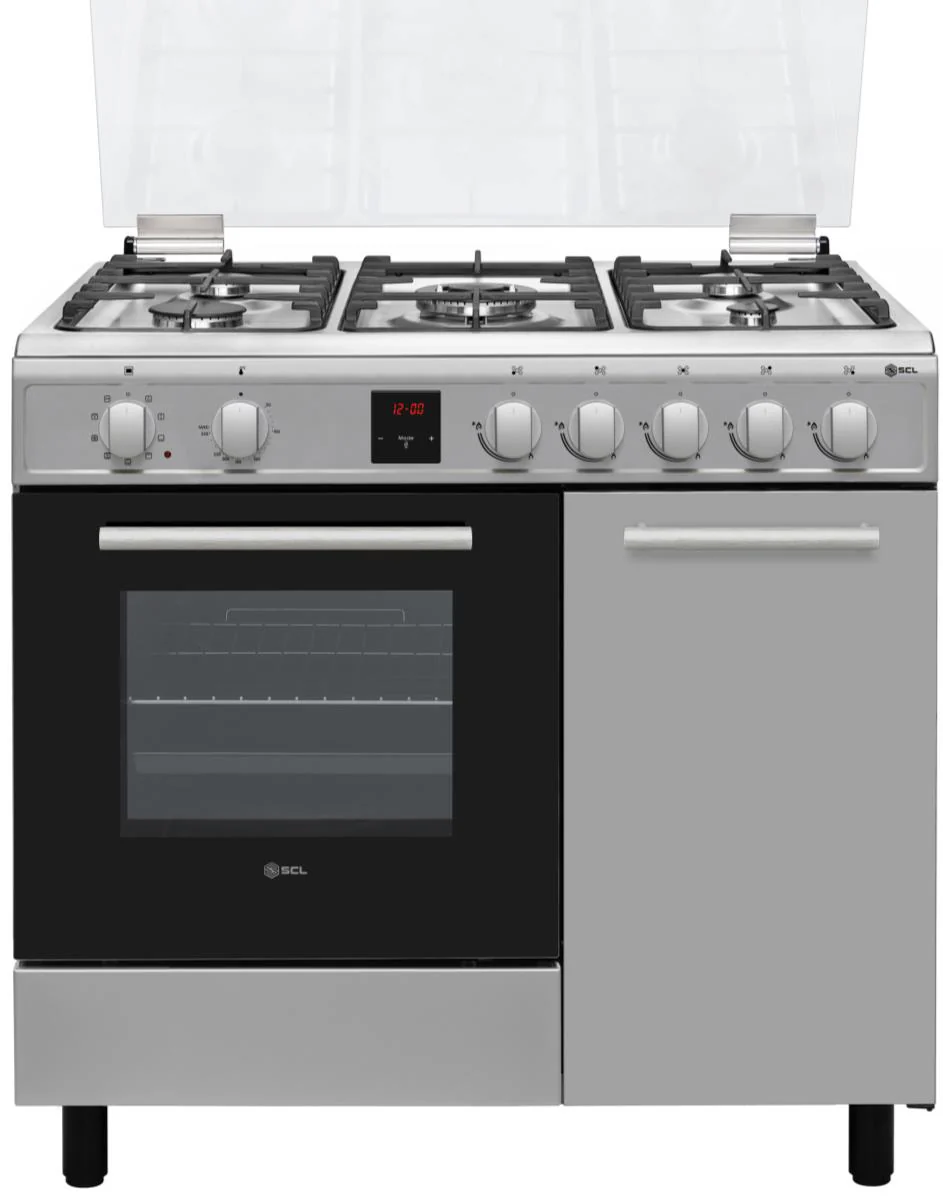 SCL Free-Standing Cooker SCL-FC965BSI – 90x60 cm cooker with 4 gas burners, 1 wok burner, and multifunction electric oven, designed for durable, energy-efficient performance in kitchens.
