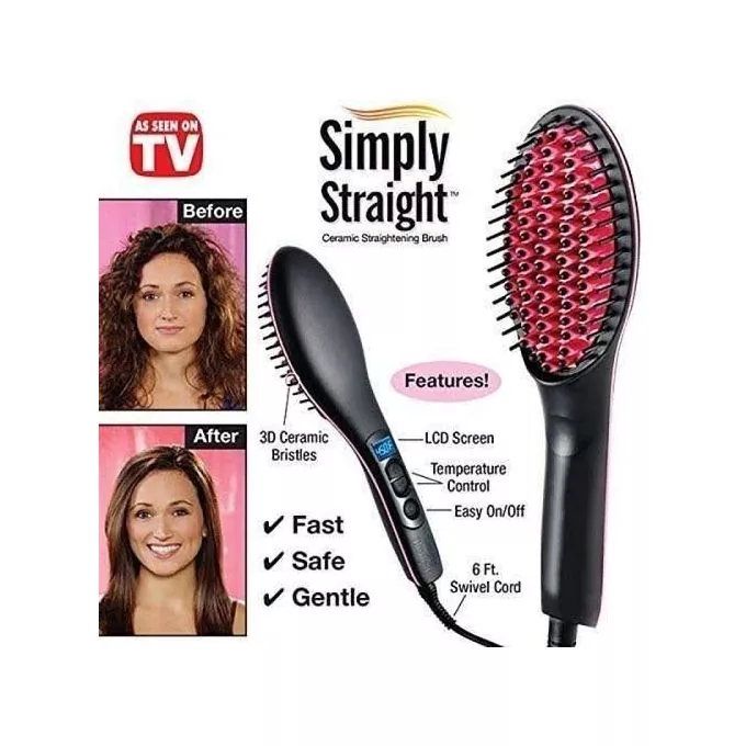 Simply Straight Ceramic Hair Straightening Brush - automatic shutoff after 60 minutes for safety, heats up to 450 degrees