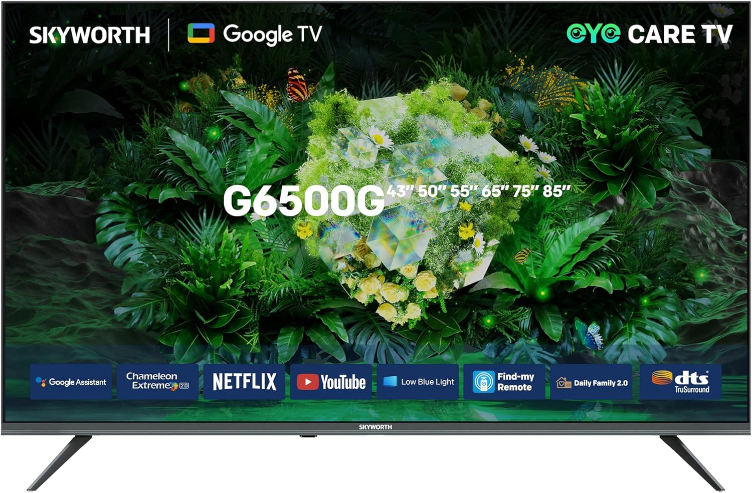 Skyworth 65G6500G 65" 4K UHD Smart Google TV – Stunning 4K display, Android OS, built-in Wi-Fi, Netflix, YouTube, and immersive surround sound-(65G6500G)