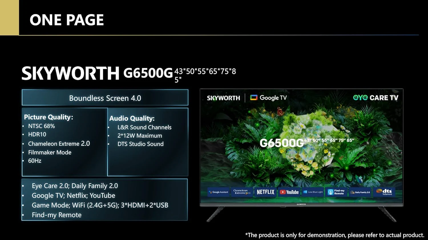 Skyworth 65G6500G 65" 4K UHD Smart Google TV – Stunning 4K display, Android OS, built-in Wi-Fi, Netflix, YouTube, and immersive surround sound-(65G6500G) - Image 3