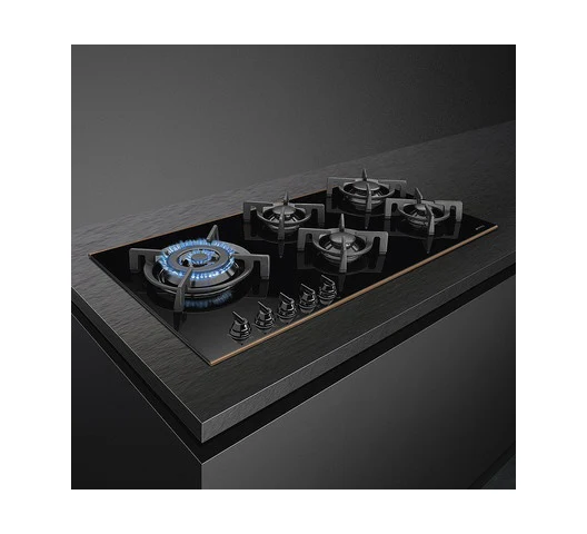 SMEG PV695LCNR 90CM 5-Burner Gas Built-In Hob – Black Glass Surface with Wok Burner and Cast Iron Pan Supports, Durable and Stylish Built-In Gas Hob for Modern Kitchens - Image 2