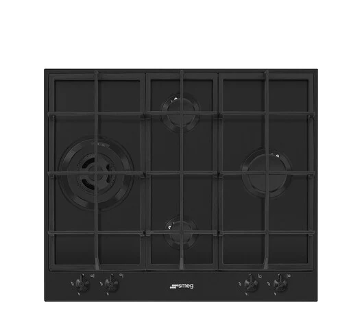 SMEG PX364LMB 4G BI HOB Black Glass – 4-Burner Built-In Gas Hob with WOK & Cast Iron Supports for Modern Kitchens