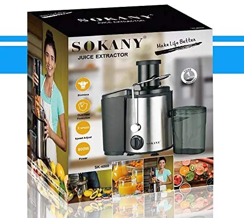 Sokany SK-400 Juice Extractor - Powerful motor, 800W, Stainless Steel Body, Large Food Tube - Image 4