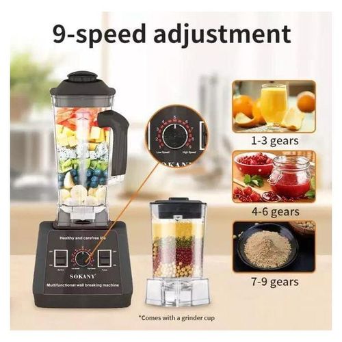 Sokany SK-666 2.5L 5000W 9-Speed Multi-Purpose Blender - High-power commercial blending for smoothies, ice crushing and heavy-duty kitchen use - Image 2