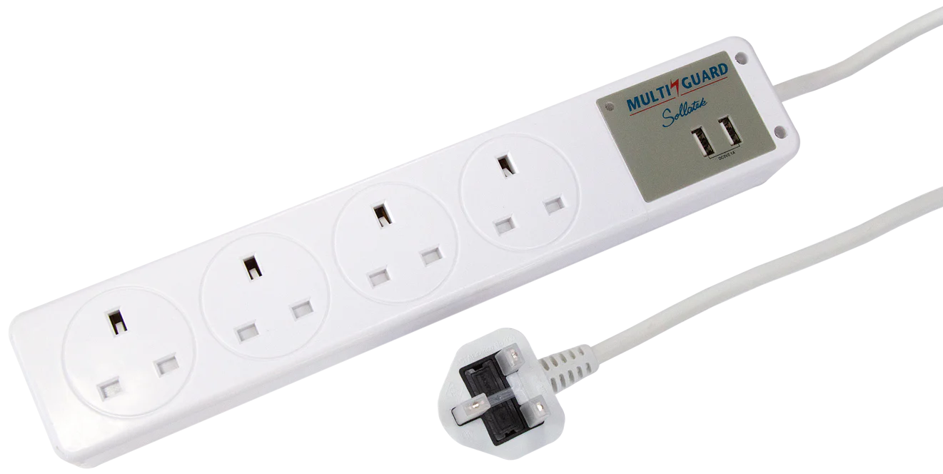 Voltsafe Multiguard MGX-4UB, Sollatek power strip with 4 UK sockets and 2 USB fast charging 2.1A - Image 4