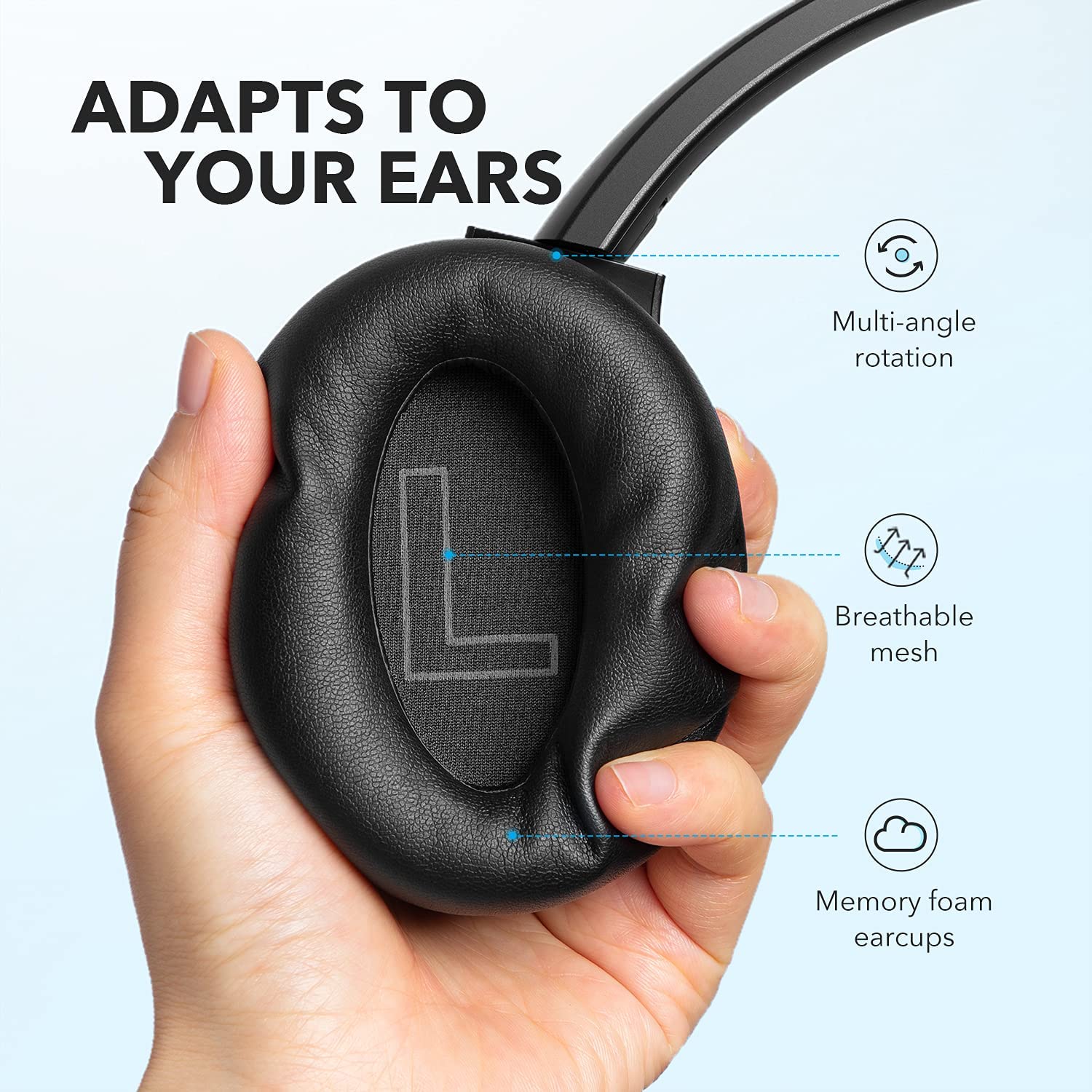 Anker Soundcore Life Q20+ Active Noise Cancelling Headphones, 40H Playtime, Hi-Res Audio, Soundcore App, Connect to 2 Devices, Memory Foam Earcups, Bluetooth Headphones for Travel, Home Office - Image 7