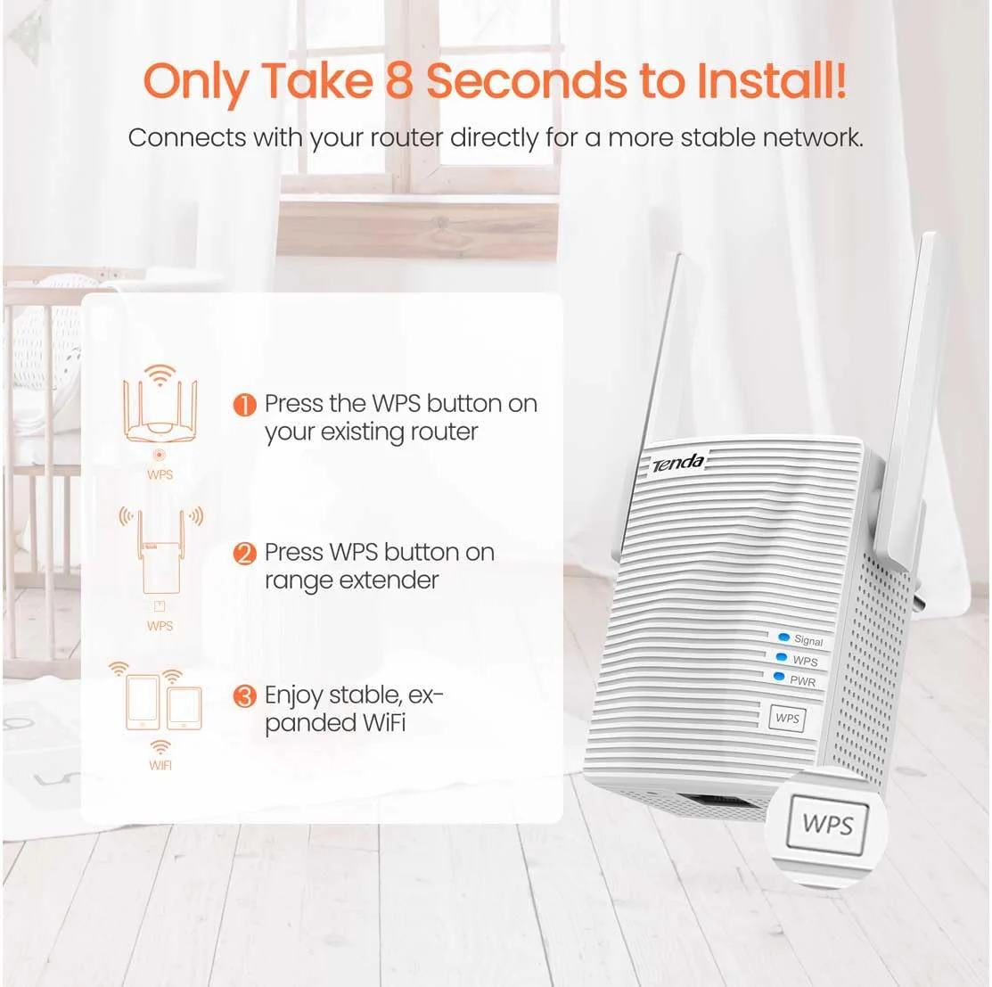 Tenda A18 AC1200 WiFi Range Extender Gigabit WiFi Repeater with 100 Mbps LAN Port, Dual Banda 2.4GHz 300Mbps+5GHz 867Mbps, Hide SSID, WPS Function, Encryption Mode - Image 5
