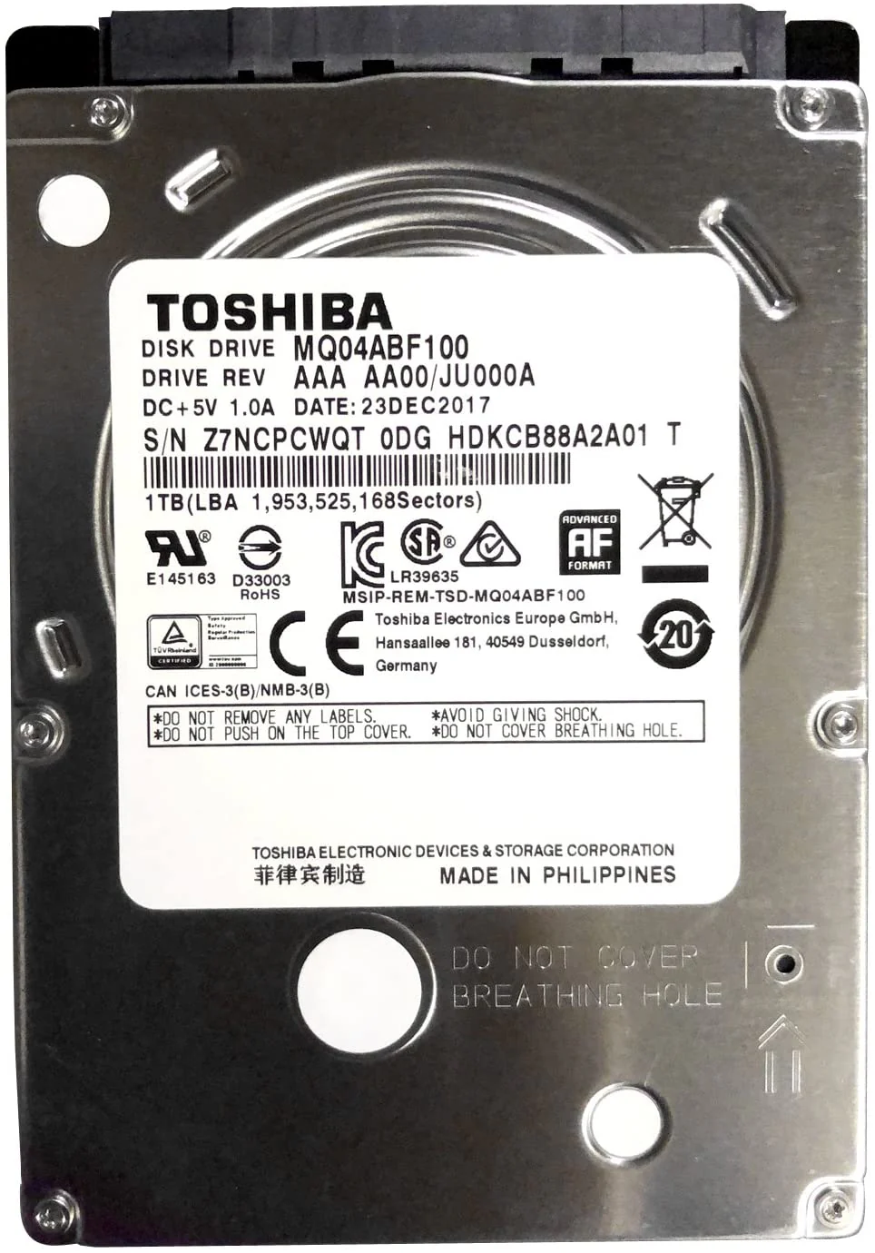 Toshiba 1TB 5400 rpm Sata 7mm 2.5" Internal Hard Drive (MQ04ABF100) - Image 2