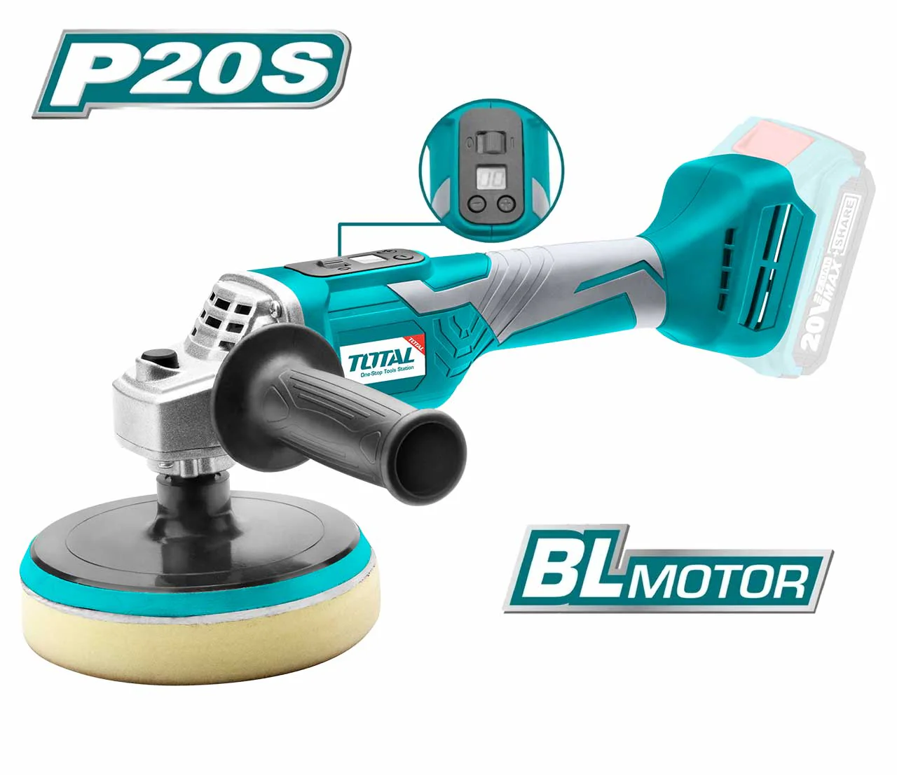 Total TAPLI2001 20V Cordless Angle Polisher with 4AH Battery + Charger
