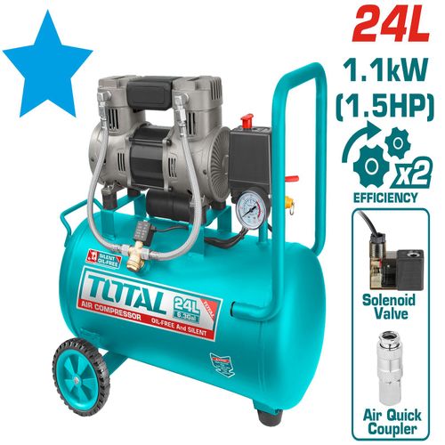 Total TCS1110242 1100W 24L ( 1.5HP ) Air Compressor – Heavy Duty Portable Electric Compressor for Home, Garage & Workshop Use - Image 2