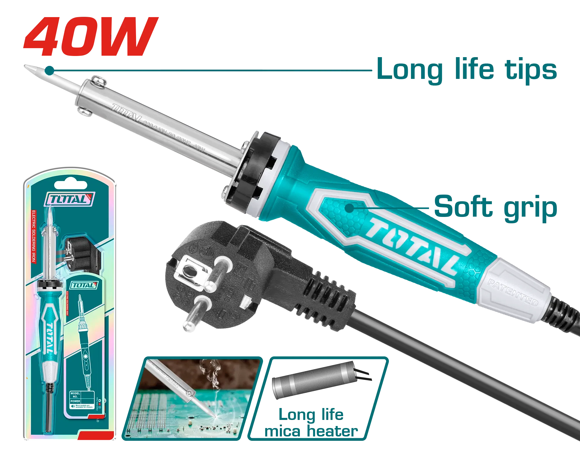 Total TET1406 40W Electric Soldering Iron – High-Power Quick-Heat Soldering Tool for Electronics, DIY, and Professional Projects
