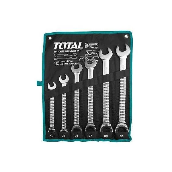 Total THT102RK061 6-Piece Combination Ratcheting Spanner Set – Durable Chrome Vanadium, Metric Sizes, Easy Grip, Professional Hand Tool Kit