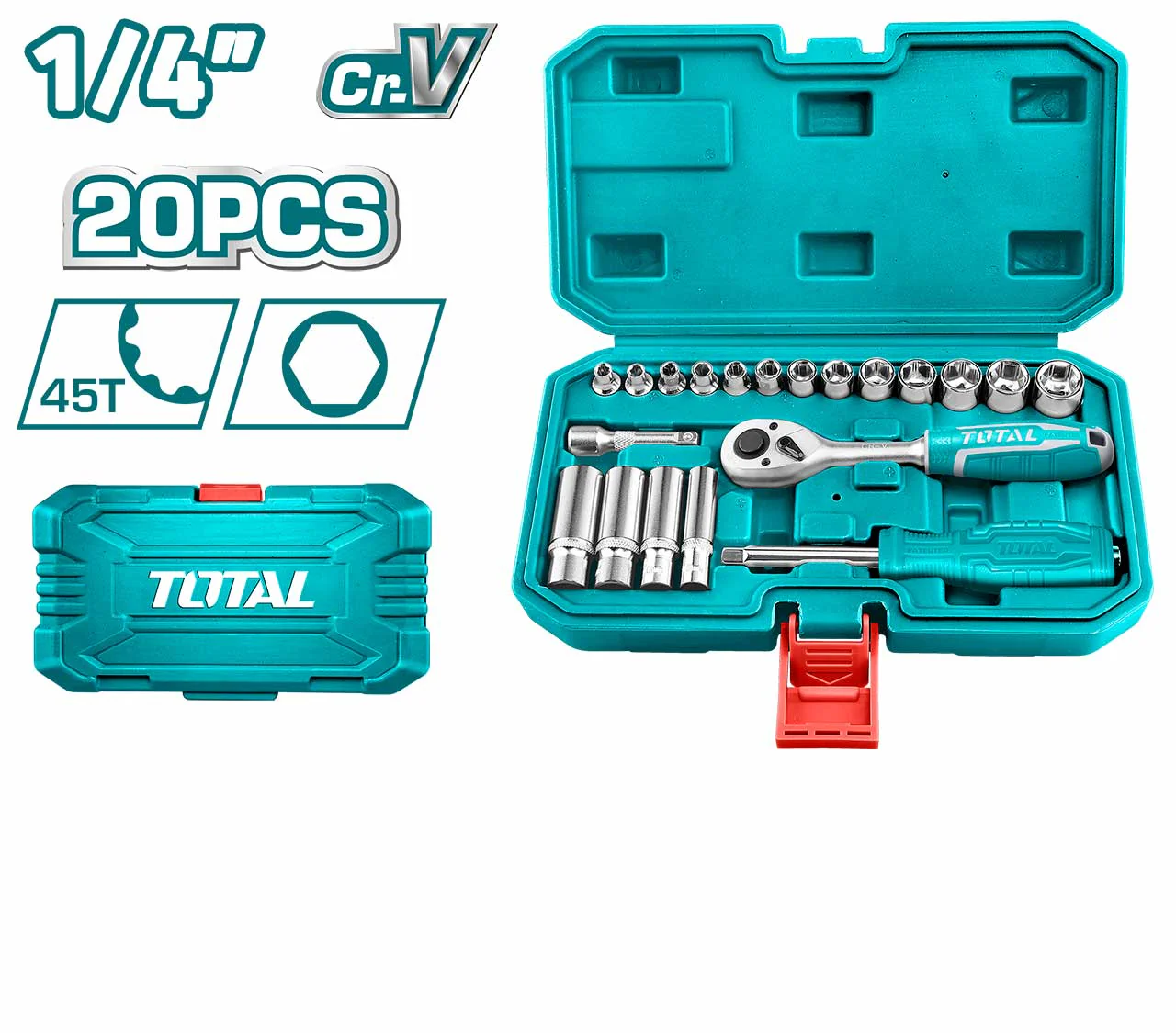 Total THT141201 20-Piece 1/4" Socket Set – Durable Chrome Vanadium Sockets for Home & Auto Repair - Image 2
