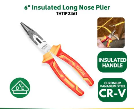 Total THTIP2361 6” Insulated Long Nose Pliers – Precision Grip, Heat-Resistant, Electrician-Grade Tool - Image 2