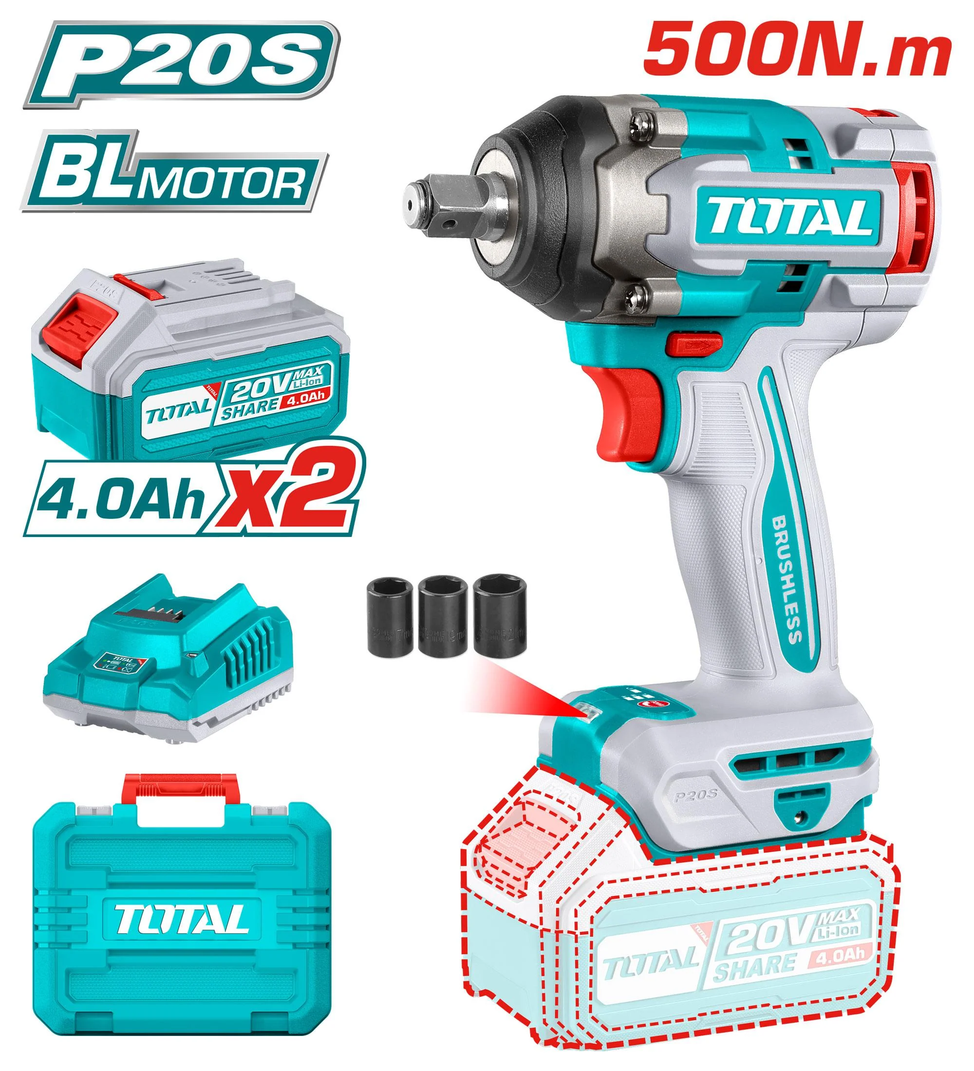 Total TIWLI2050 20V Lithium-Ion Cordless Impact Wrench - Image 2