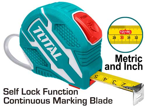 Total TMT126252 5m/16ft Steel Measuring Tape – Durable Locking Mechanism, Clear Metric/Imperial Markings for Precision Measuring - Image 2