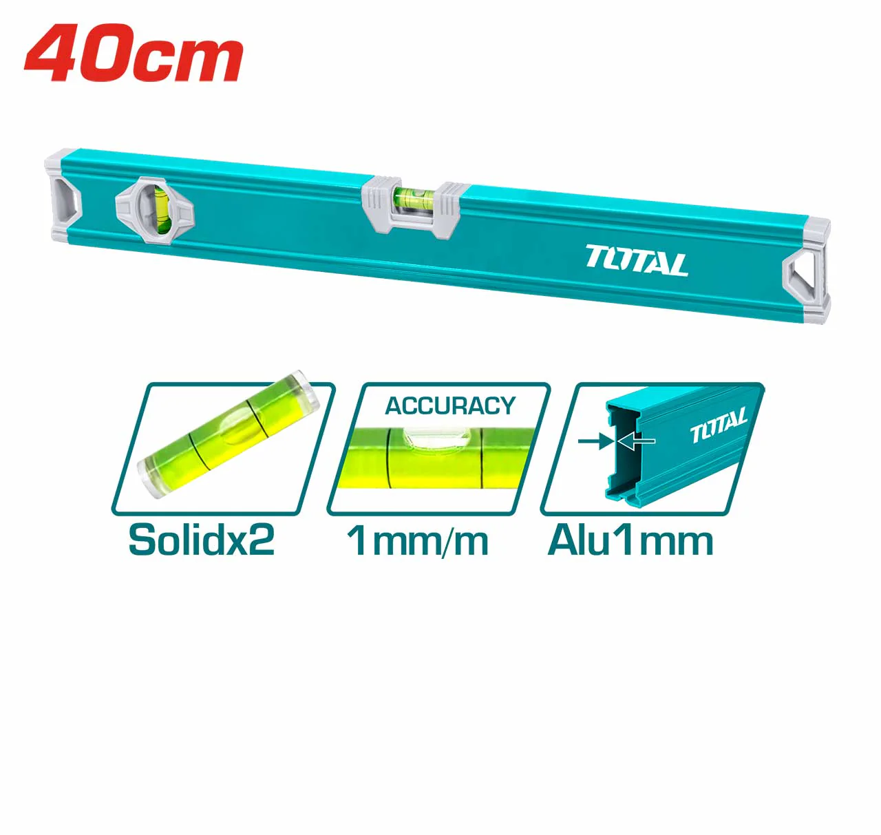 Total TMT24036 Spirit level Length 40cm 2pcs cylinder spirit bulbs
