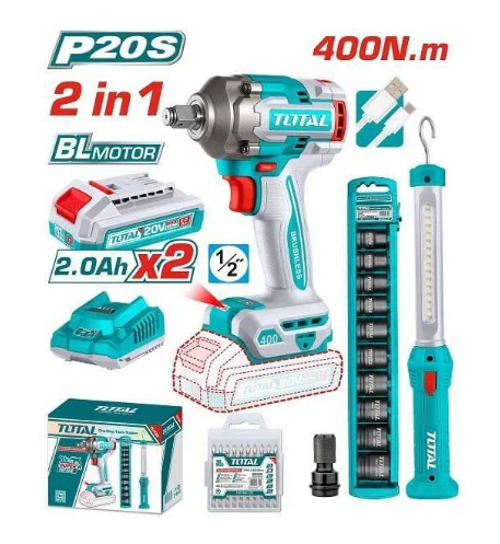 TOTAL TOSLI23048 20V Cordless 2-Piece Combo Kit – Drill & Impact Driver Set with Battery & Charger - Image 3