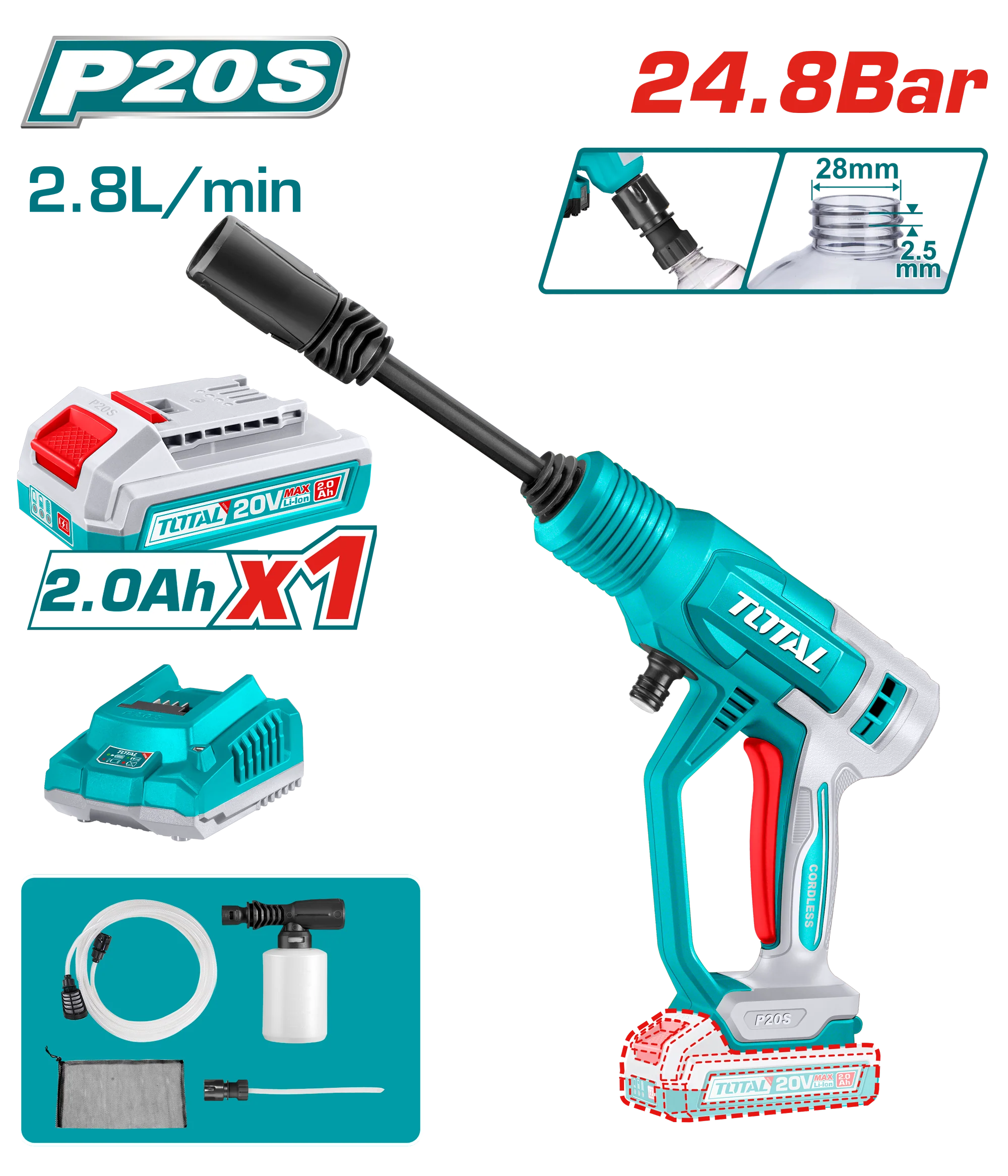Total TPWLI20362 24.8Bar, 20V Cordless pressure washer - Image 2