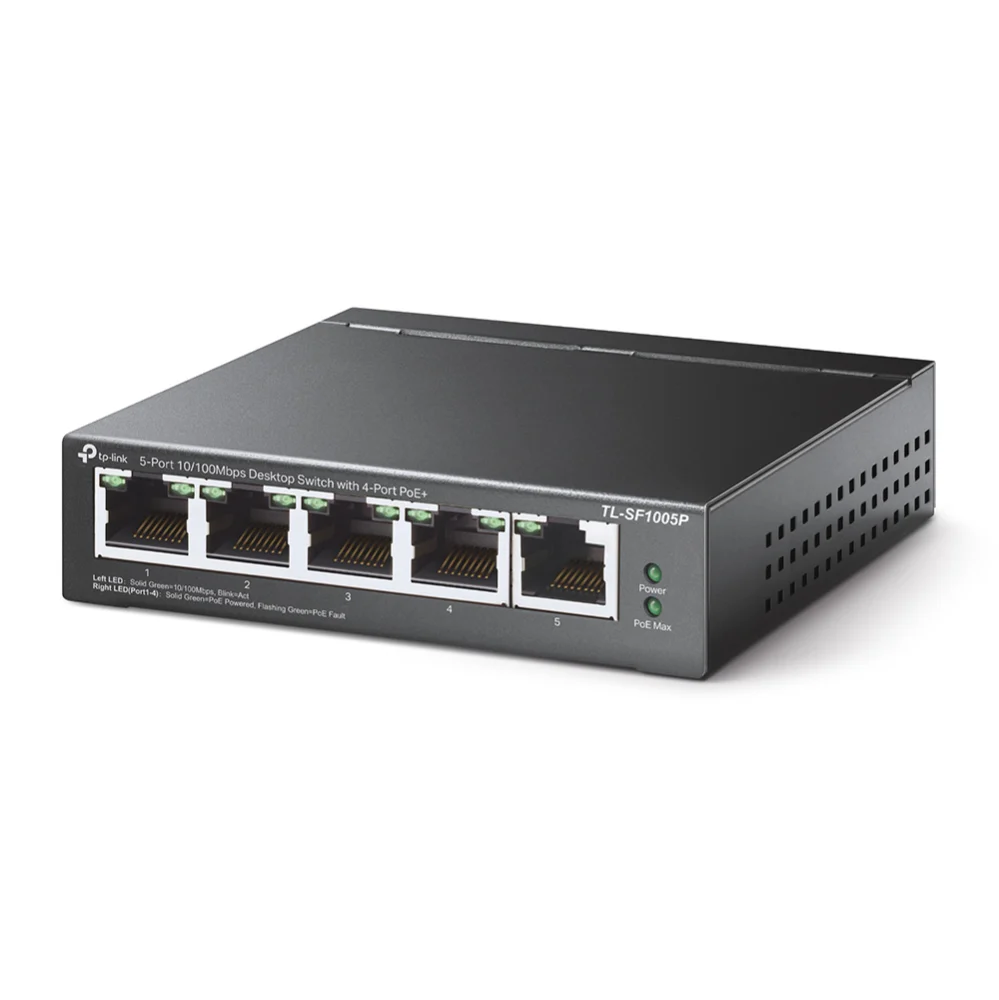Tp-Link 5-Port 10/100Mbps Desktop Switch with 4-Port PoE+ (TL-SF1005P V2) - 4 PoE+ Ports @67W, Desktop, Plug & Play, Sturdy Metal with Shielded Ports, fanles, Extend & Priority Mode - Image 2