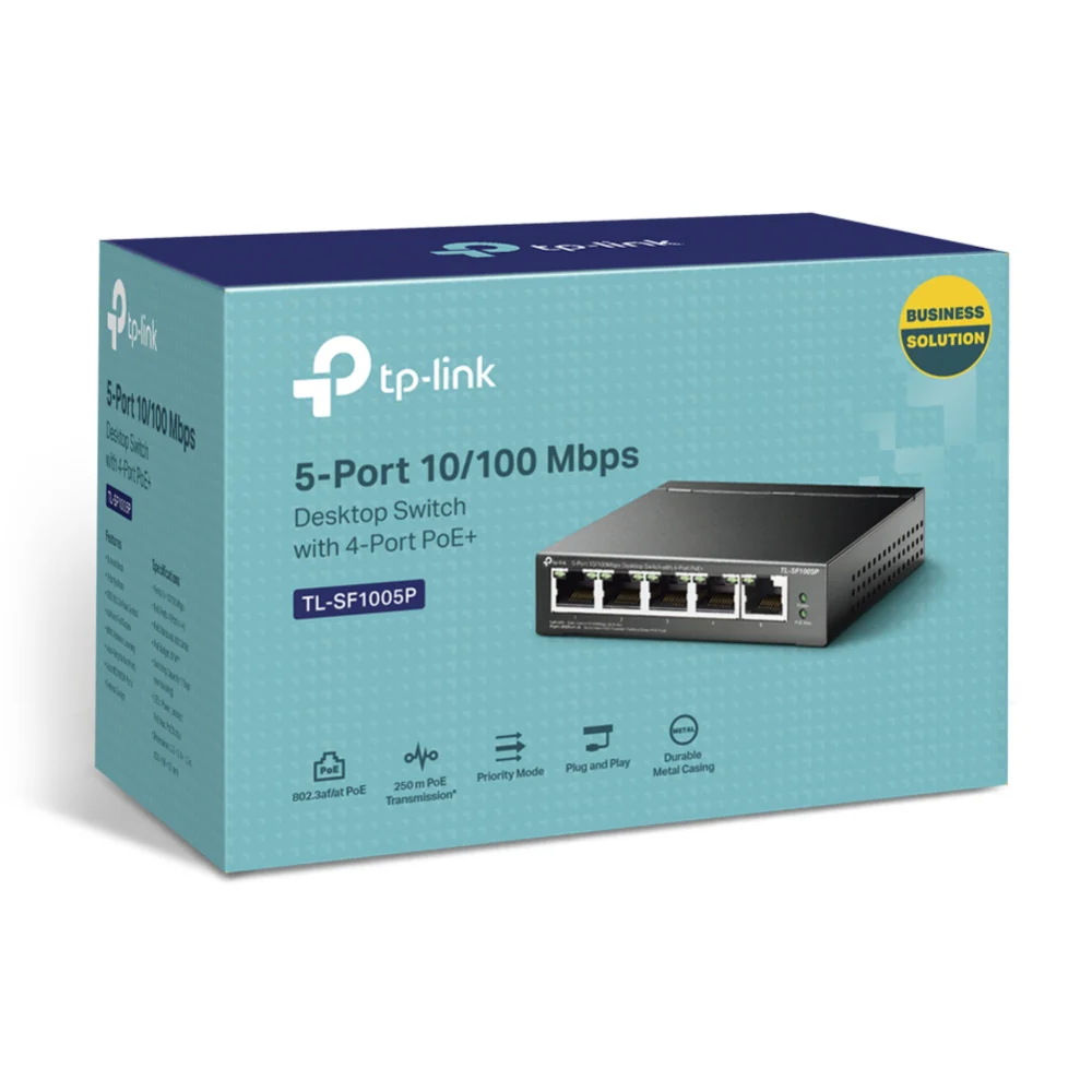 Tp-Link 5-Port 10/100Mbps Desktop Switch with 4-Port PoE+ (TL-SF1005P V2) - 4 PoE+ Ports @67W, Desktop, Plug & Play, Sturdy Metal with Shielded Ports, fanles, Extend & Priority Mode - Image 7