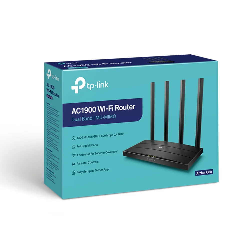 Tp-Link AC1900 Wireless MU-MIMO Wi-Fi 5 Router (Archer C80) - Wi-Fi Speed Up to 1300 Mbps/5 GHz + 600 Mbps/2.4 GHz, Full Gigabit, High-Performance WiFi, 1.2GHz CPU - Image 4