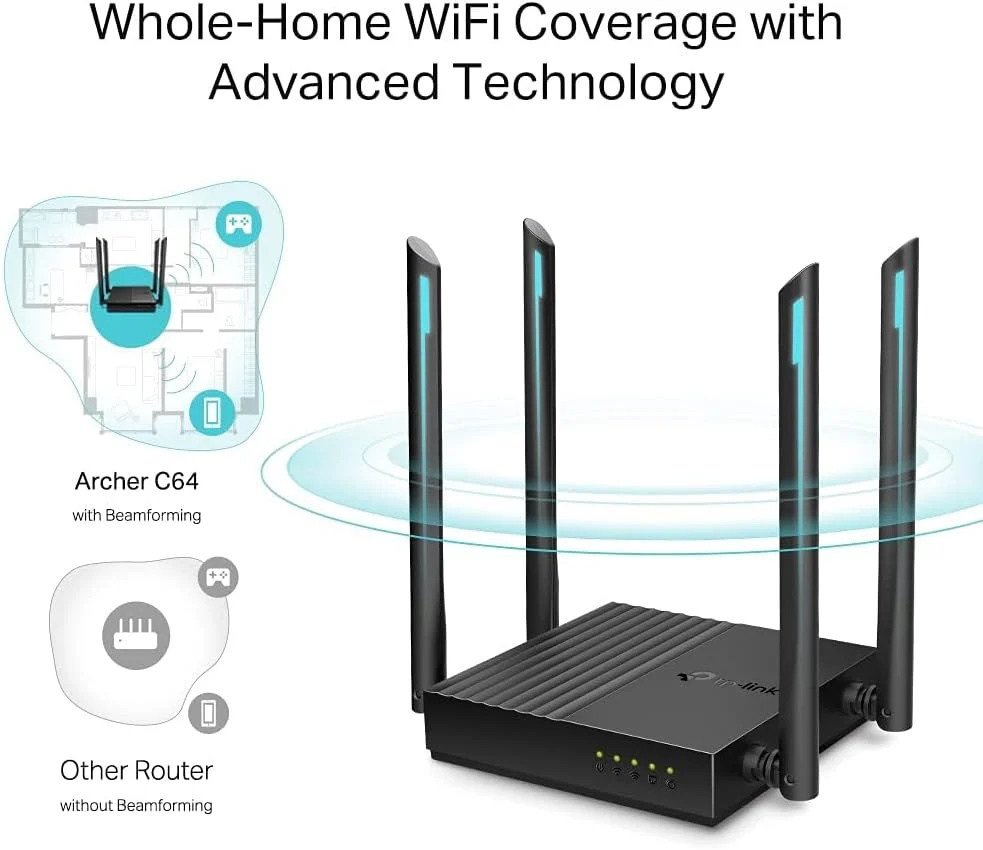 TP-Link Archer C64 Router WiFi AC1200Mbps, WiFi Router,Gigabit Ethernet Ports, VPN Router Server, Easy Setup, Internet Booster Routers, WiFi Booster, WPA3, Gaming Xbox PS4 Steam, Easy Setup,EasyMesh - Image 4