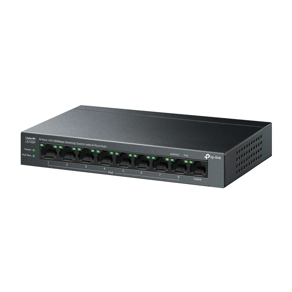 TP-Link TL-LS109P 9-Port 10/100Mbps Desktop Switch – 8-Port PoE+ (65W), CCTV Plug & Play Switch - Image 3