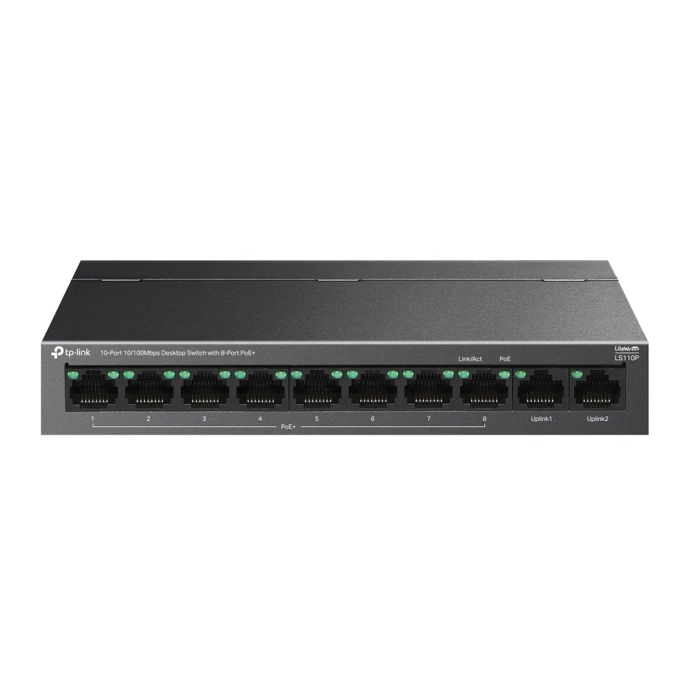 TP-Link TL-LS110P 10-Port 10/100Mbps Desktop Switch – 8-Port PoE+ (123W), CCTV Plug & Play Switch