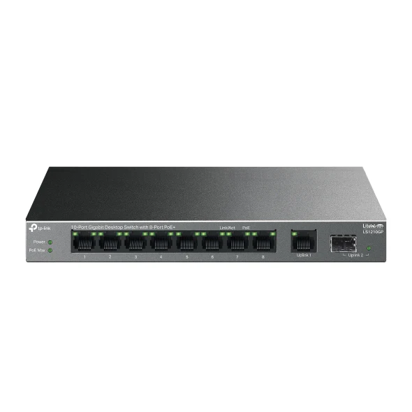 TP-Link TL-LS1210GP 10-Port Gigabit Desktop Switch – 8-Port PoE+ (63W), 2× SFP, CCTV & Business Network Switch