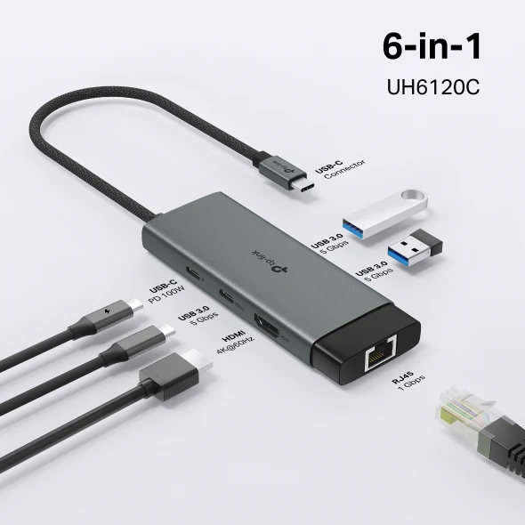 TP-Link TL-UH6120C USB Type-C 6-Port Hub – High Speed Multi-Port USB-C Expansion Hub for Laptops, Ultrabooks, Office Workstations, Home Computing, and Professional Connectivity Applications - Image 4