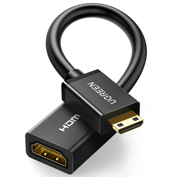 Ugreen 20137 Mini HDMI Male To HDMI Female V2.0 Adapter Cable (22CM) With Gold-Plated Connectors And Support Resolution Up To 4K @60Hz (UG-20137)