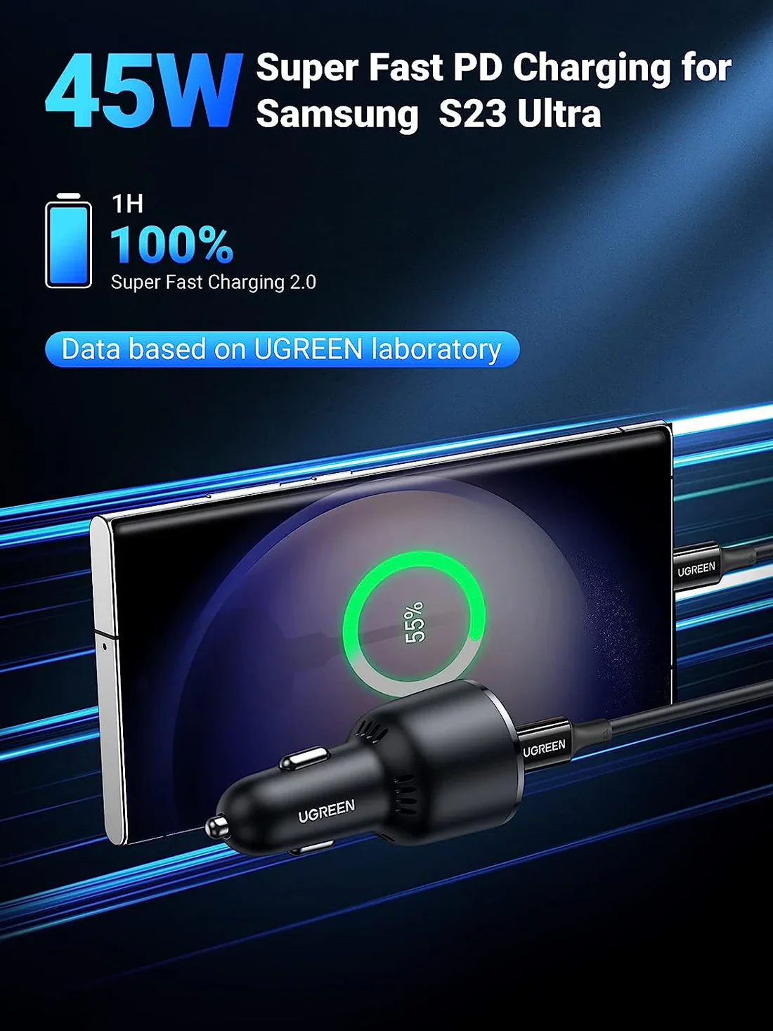 UGREEN EC701 63W 2-Port Fast Car Charger UG-35023 – Quick Charging USB-C & USB-A Adapter for Cars - Image 4