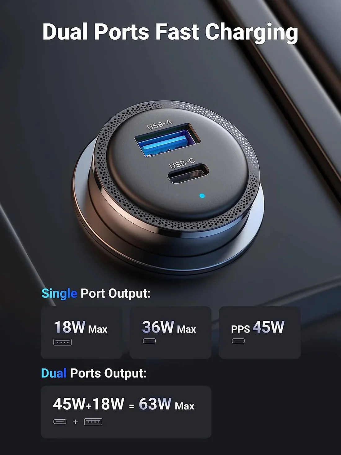 UGREEN EC701 63W 2-Port Fast Car Charger UG-35023 – Quick Charging USB-C & USB-A Adapter for Cars - Image 7