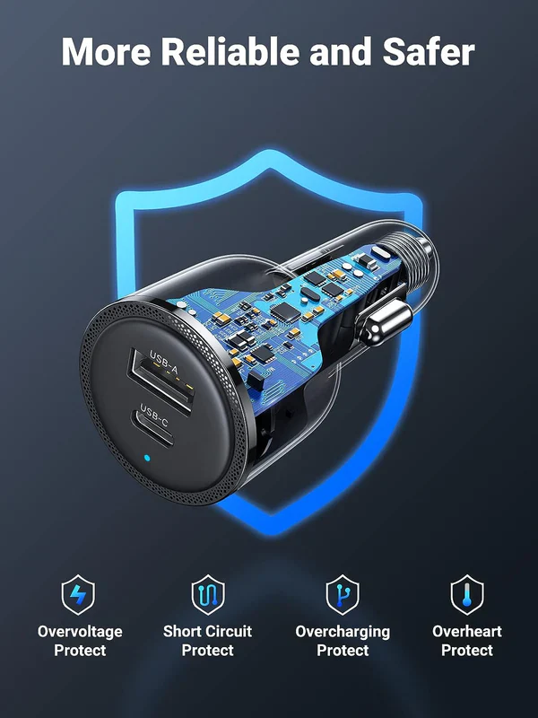 UGREEN EC701 63W 2-Port Fast Car Charger UG-35023 – Quick Charging USB-C & USB-A Adapter for Cars - Image 9