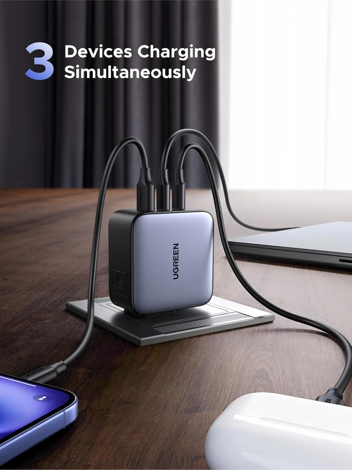 UGREEN CD296 65W 3-Port GaN Fast Charger UG-90409 – Interchangeable UK/US/EU Plugs, Quick Charging for Laptops, Phones & Tablets - Image 2