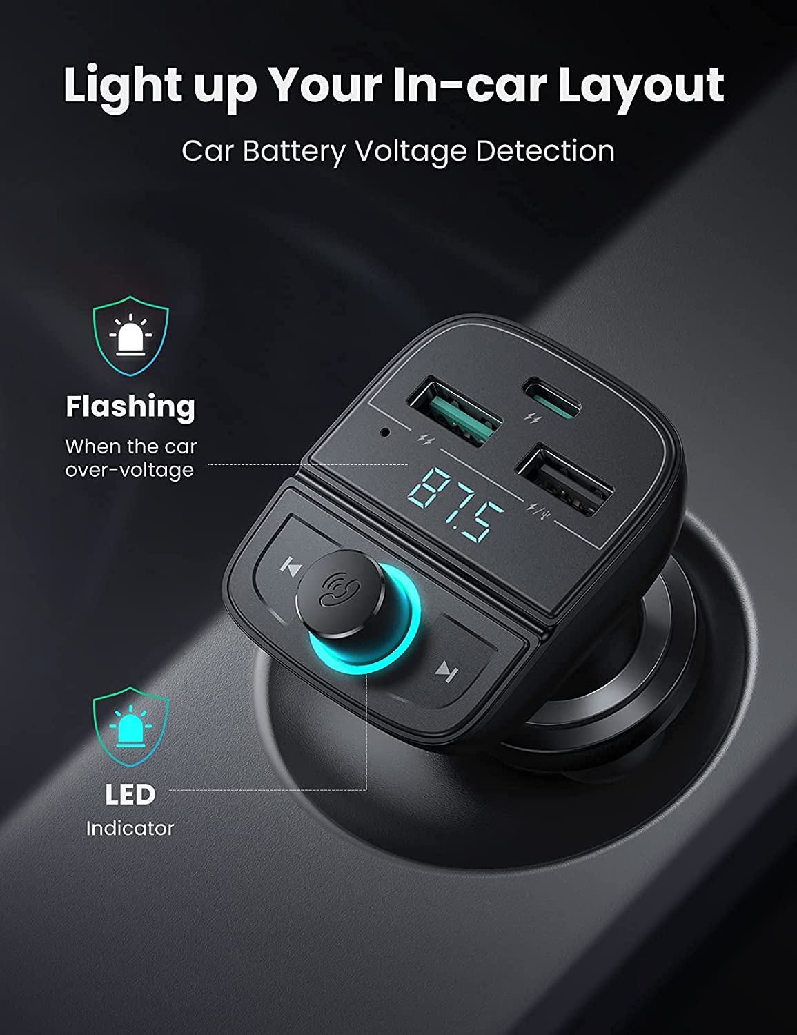 UGREEN CD229 Bluetooth Car Charger with PD, QC3.0, USB & TF Card UG-80910 – 5.0 Bluetooth Car Kit - Image 4