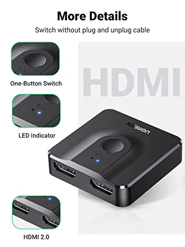 UGREEN CM217 HDMI Switch 4K@60Hz HDMI Splitter 2 In 1 Out Bi-directional Switcher (UG- 50966) - Image 2