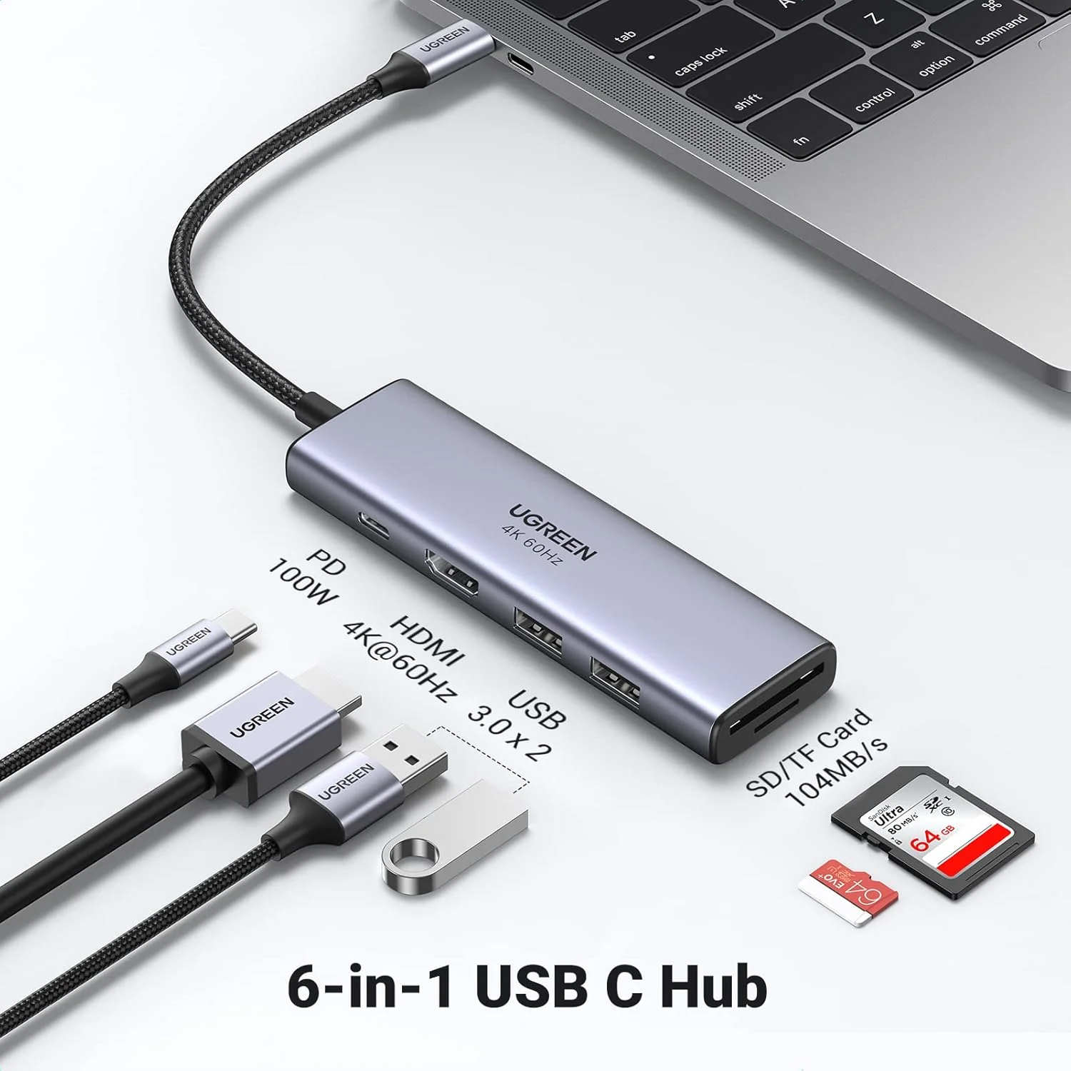 UGREEN CM511 5-in-1 USB-C Multifunction Adapter UG-15596 – Fast Data Transfer, HDMI, USB 3.0 & PD Charging Compatible with Laptops, Tablets & Phones - Image 2