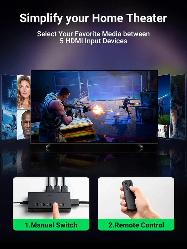 UGREEN CM568 5-In 1-Out HDMI Switch UG-90512 – 4K Ultra HD Multi-Device HDMI Selector for TV, Monitor & Projector - Image 8