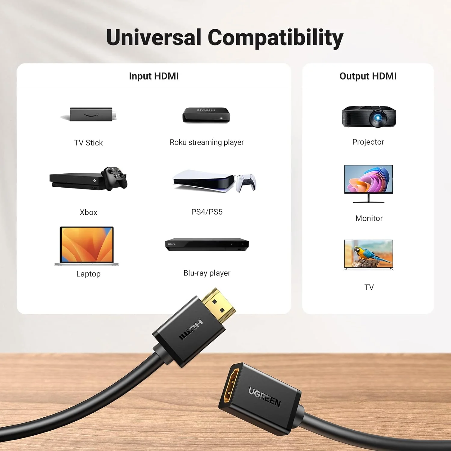 UGREEN HD107 HDMI Male To Female Extension Cable 1080P 3D for Projector - 1 Meter (UG-10141) - Image 4