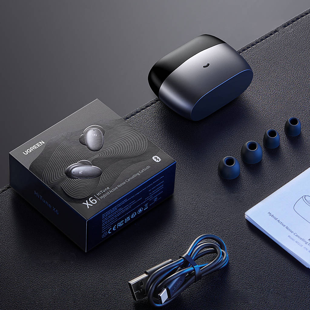 Ugreen HiTune X6 True Hybrid Active Noise-Cancelling Earbuds (WS118) - Bluetooth Earphones with 6 Mics Clear Calls, 10mm DLC Drivers, Deep Bass, Low Latency, 26 Hrs Playtime, Game Mode, Volume Control - Image 5