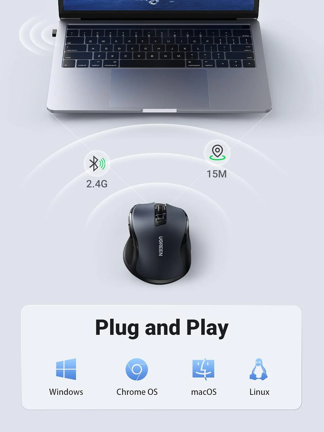 UGREEN MU006 Wireless Mouse 2.4G with USB Receiver, 5-Level 4000 DPI 6 Buttons, 18 Months Battery Life - Image 5