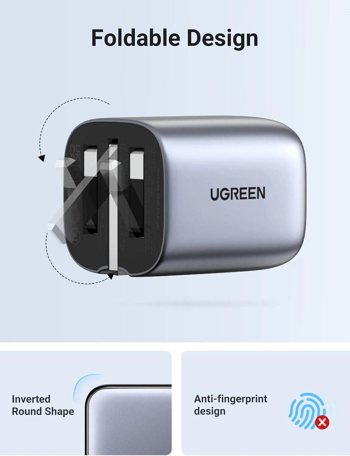 UGREEN X755 Nexode Pro 65W 3-Port GaN Fast Charger (UK Plug) Grey + 1.5M 100W USB-C Cable UG-25872 – Compact PD Fast Charging Adapter - Image 2