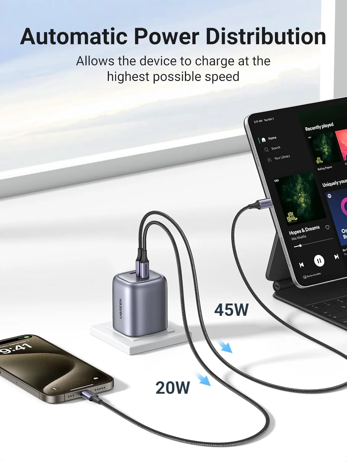 UGREEN X755 Nexode Pro 65W 3-Port GaN Fast Charger (UK Plug) Grey + 1.5M 100W USB-C Cable UG-25872 – Compact PD Fast Charging Adapter - Image 4