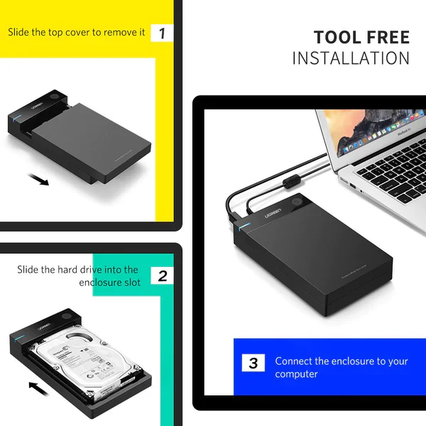 UGREEN US222 USB 3.0 3.5" SATA Hard Drive Enclosure UG-50422 – Fast External HDD Case - Image 6