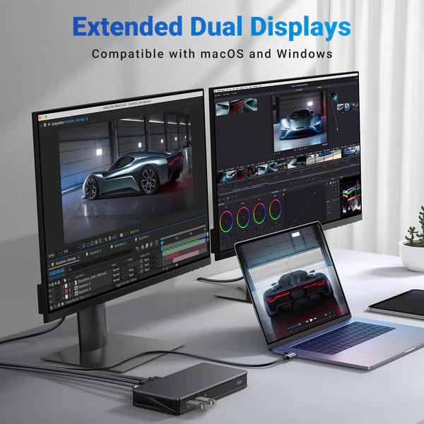 Ugreen USB-C Universal Docking Station 9-in-1  (CM615)-  4K@60hz Extended PD Dock with 2 DP & 2 HDMI, 10 Gbps USB C & USB-A Data Ports, 100W PD, Gigabit Ethernet - Image 7