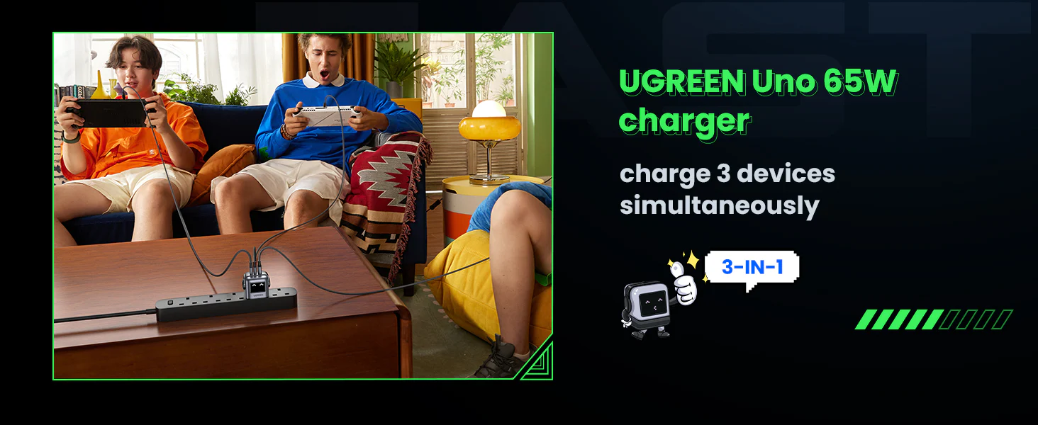 UGREEN CD361 Uno 65W 3-Port GaN Fast Charger UG-25686 – UK Grey, USB-C & USB-A Power Delivery, Compact Travel Adapter - Image 4